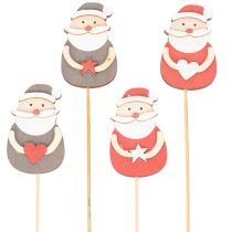 Artikel Deko-Stecker Weihnachtsmann aus Holz 31 cm Rot-Weiß-Grau für Gestecke und Topfpflanzen 12 Stück