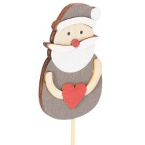 Artikel Deko-Stecker Weihnachtsmann aus Holz 31 cm Rot-Weiß-Grau für Gestecke und Topfpflanzen 12 Stück