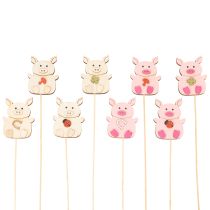 Artikel Dekostecker Schweinchen Holz 31cm Mehrfarbig 16 Stück für Blumendeko