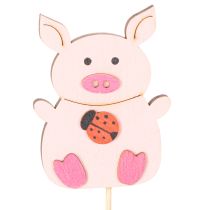Artikel Dekostecker Schweinchen Holz 31cm Mehrfarbig 16 Stück für Blumendeko