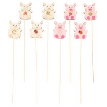 Artikel Dekostecker Schweinchen Holz 31cm Mehrfarbig 16 Stück für Blumendeko