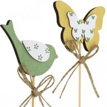 Artikel Pflanzenstecker Vogel und Schmetterling aus Holz, Grün/Gelb, 24/25 cm, 12-teiliges Set