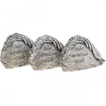 Artikel Grabschmuck Engelsflügel und Spruch Kunststein Grau 13cm 3 St