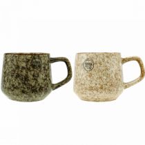 Steingut Tasse Becher mit Henkel Braun, Beige 9,5cm 2St
