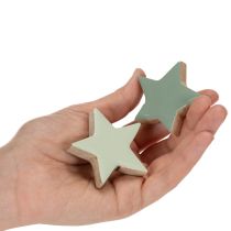 Artikel Holzstern-Set 9-teilig in Mintgrün und Weiß, 5 cm für Tisch- und Fensterdekoration