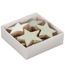 Artikel Holzstern-Set 9-teilig in Mintgrün und Weiß, 5 cm für Tisch- und Fensterdekoration