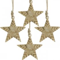 Stern Mangoholz Natur, Golden Christbaumschmuck 12cm 4St