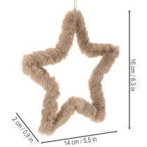 Artikel Deko-Sterne aus Kunstfell zum Aufhängen 30 cm, Hellbraun, 3 Stück