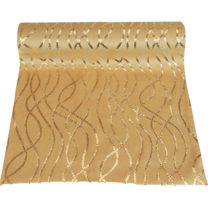 Artikel Tischläufer Samtoptik Beige Gold Kettenmuster 28×270cm