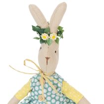 Artikel Stoffhase mit Kleidung H43cm, Naturmaterial mit blauem Punktkleid, Frühjahrsdekoration