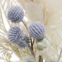 Silberblatt Kugeldisteln Farn Kunstblumen Weiß 56cm Bund