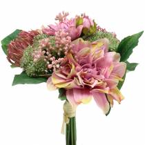 Artikel Blumenstrauß Dahlie und Protea, Seidenblumen, Sommerdeko L25cm