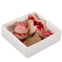 Artikel Socken aus Holz, rot mit weißen Punkten, 6 cm, 8 Stück, Tischdekoration Weihnachten