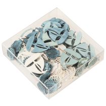 Artikel Streuteile Holz Deko Muschel Boot Blau Weiß 2,5/4cm 72 St