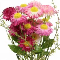Artikel Rhodanthe Kunstblumen-Bund Rosa-Pink mit Kräutern, 46 cm, Kunststoff & Metall