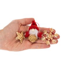 Artikel Strohanhänger Set 30-teilig Figuren und Sterne 4–6 cm Natur-Rot