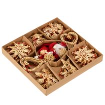 Artikel Strohanhänger Set 30-teilig Figuren und Sterne 4–6 cm Natur-Rot