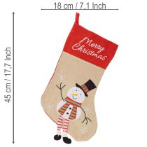 Artikel Weihnachtsstrümpfe 50 cm Stoff Rot-Beige mit Weihnachtsmann, Schneemann und Wichtel