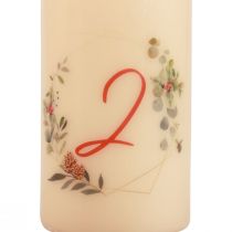 Artikel Adventskerzen Set mit Zahlen und Weihnachtsmotiv aus Wachs Creme Ø 70 mm Höhe 130 mm 4 Stück