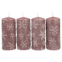 Stumpenkerzen Rosa Kerzen Schneeflocken 150/65mm 4St