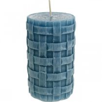 Stumpenkerzen Blau, Wachskerzen Rustic, Kerzen mit Flechtmuster 110/65 2St
