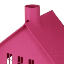 Artikel Kerzenhalter Set aus Metall in Rosa, 3 Hausformen, 15 cm hoch, mit Tablett