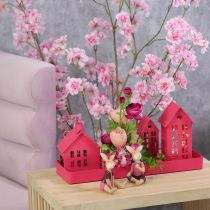 Artikel Kerzenhalter Set aus Metall in Rosa, 3 Hausformen, 15 cm hoch, mit Tablett