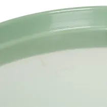 Artikel Dekoteller aus Metall rund grün mit Fuß 30 cm
