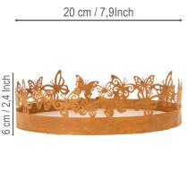 Artikel Metall-Holz-Dekotablett mit Schmetterlingen Ø20cm H6,5cm Rostoptik