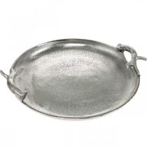 Deko Tablett Hirschgeweih Silbern Aluminium Rund Ø30cmH4,5cm
