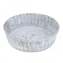 Metallteller Biskuitform, Dekotablett rund, Tischdeko Weiß gewaschen Ø14cm H4cm