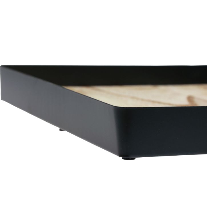Artikel Deko Tablett aus Metall und Holz quadratisch 25,5×25,5×4cm Schwarz Natur