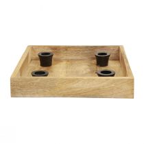 Artikel Kerzentablett aus Mangoholz mit 4 schwarzen Kerzenhaltern 24,5cm
