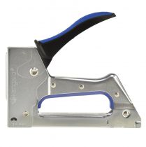 Artikel Tacker aus Edelstahl und Kunststoff, Handtacker, 15,5 × 13 × 2,5 cm, Silber, Schwarz, Blau, geeignet für Basteln, Dekorieren und Floristik