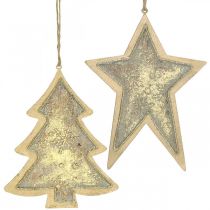 Artikel Metallanhänger Tanne und Stern, Christbaumschmuck, Weihnachtsdeko Golden, Antik-Optik H15,5/17cm 4St