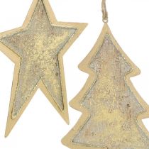 Artikel Metallanhänger Tanne und Stern, Christbaumschmuck, Weihnachtsdeko Golden, Antik-Optik H15,5/17cm 4St