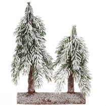 Artikel Tannenbaum Deko Grün Weiß Winter auf Holz Sockel H28cm