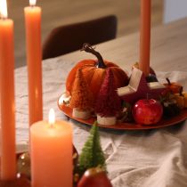 Artikel Miniatur Tannenbaum 12cm grün rot orange 6 Stück Holzsockel für Tischdeko