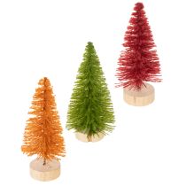 Artikel Künstliche Mini-Tannenbäume 16cm mit Holzfuß in Grün, Rot und Orange, 6er Set