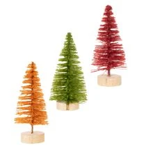 Artikel Künstliche Mini-Tannenbäume 16cm mit Holzfuß in Grün, Rot und Orange, 6er Set