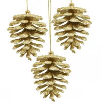 Christbaumschmuck Deko Zapfen Glitter Gold H7cm 6St