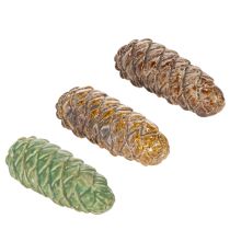 Artikel Tannenzapfen Keramik 14 cm 3er-Set Grün Braun Dunkelbraun Innenbereich