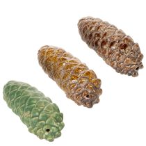 Artikel Tannenzapfen Keramik 14 cm 3er-Set Grün Braun Dunkelbraun Innenbereich