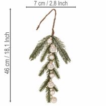 Artikel Künstlicher Tannenzweig mit weißen Mini-Christbaumkugeln 46 cm, 2 Stück für Weihnachtsdeko