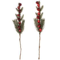 Artikel Künstlicher Tannenzweig mit roten Weihnachtskugeln 48cm 2er-Set