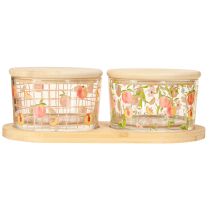Artikel Tapas Set Motiv Pfirsich Gläser mit Deckel Holz 20×10×6,5cm