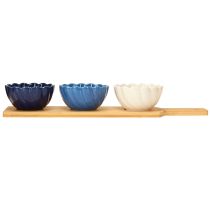 Artikel Tapas-Set aus Keramik und Bambus, 40×10 cm, Blau-Weiß
