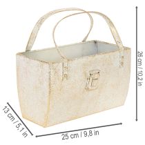 Artikel Metall-Tasche Dekogefäß rechteckig 26 cm Gold für den Innenbereich