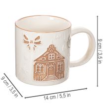 Artikel Keramiktasse mit Hausmotiv und Schneeflocken-Relief 9 cm Beige-Braun