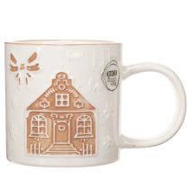 Artikel Keramiktasse mit Hausmotiv und Schneeflocken-Relief 9 cm Beige-Braun